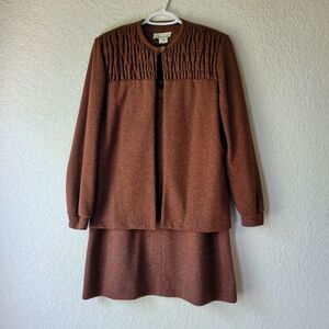 Vintage Devon Brown Cardigan and Skirt Size 8 Long Sleeves